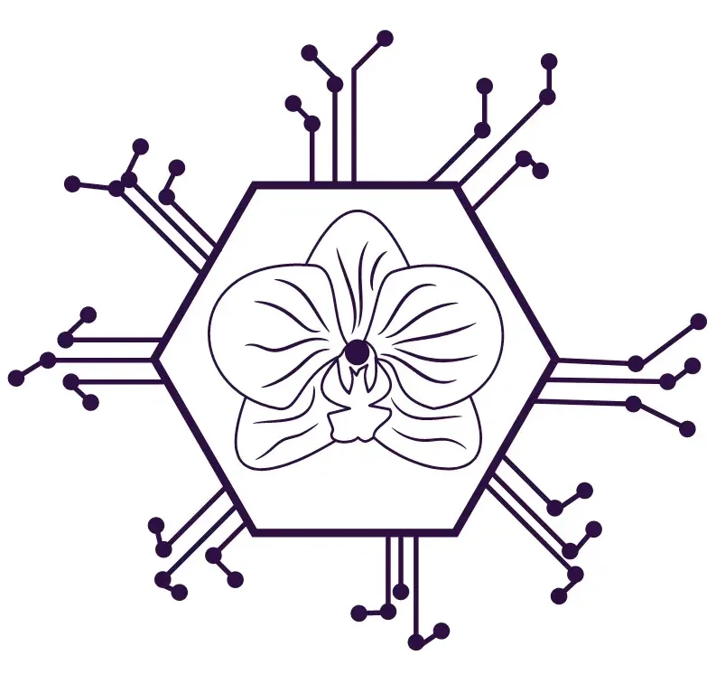Logo l'Orchidée Digitale- une orchidée dans une carte mère