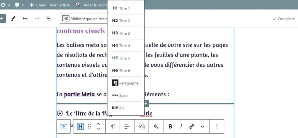 exemple pour mettre balise sur wordpress