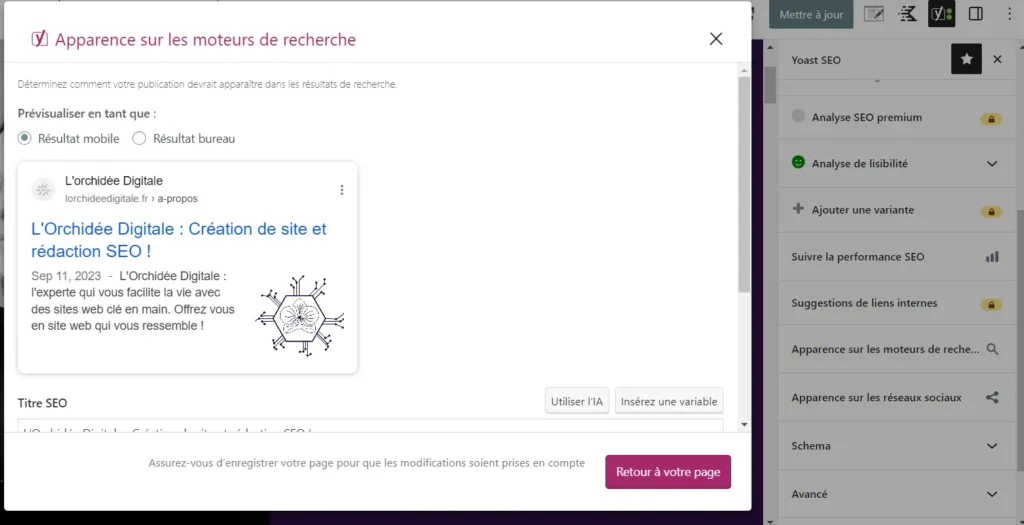 présentation apparences moteurs recherche sur yoast seo