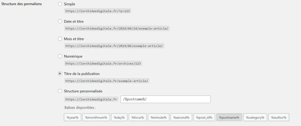 structure url wordpress