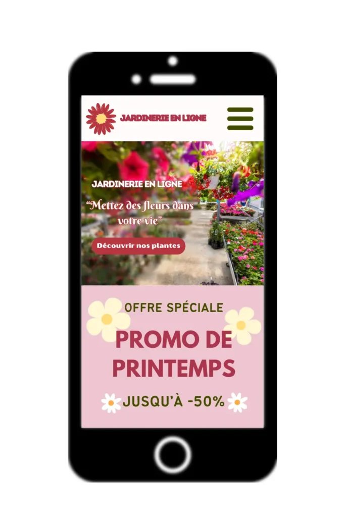 Belle interface de jardinerie sur mobile - responsive design jardinerie