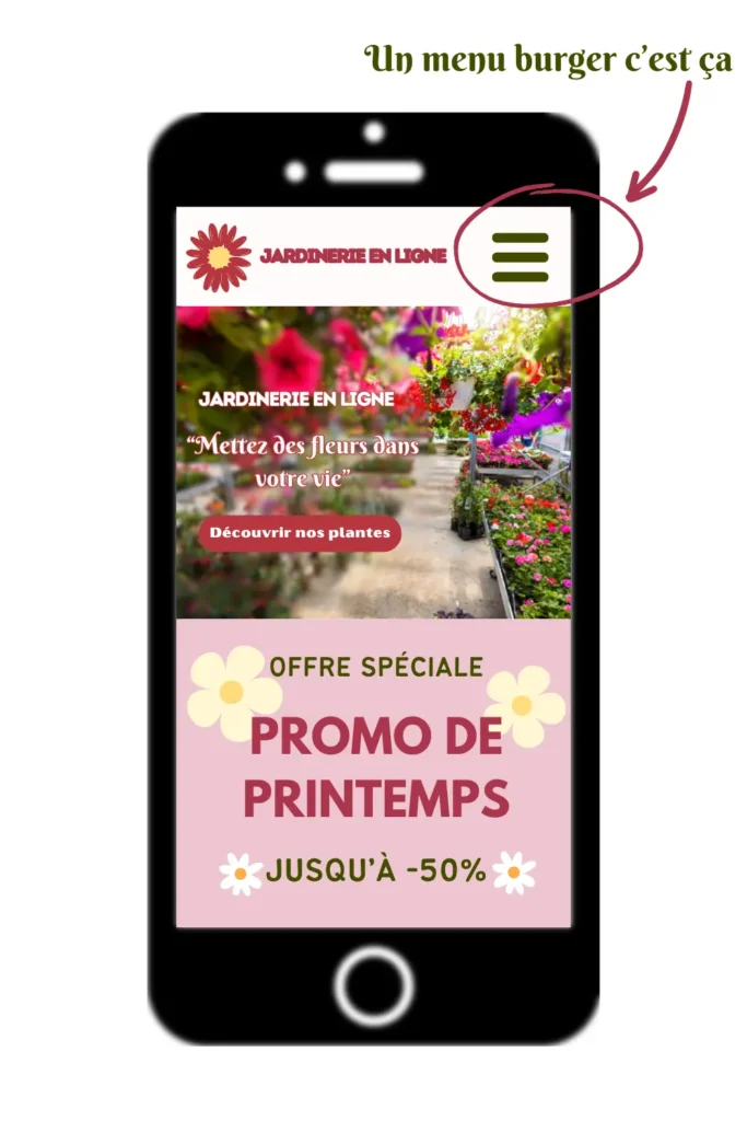 exemple menu burger sur smartphone